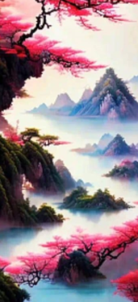 Diamond Painting Rote Landschaft im Nebel